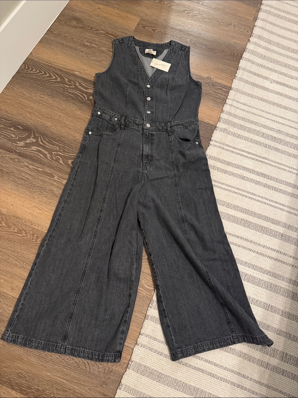 NWT, size 12, Universal Threads,Sleeveless Black Denim Jumpsuit. Super Cute!